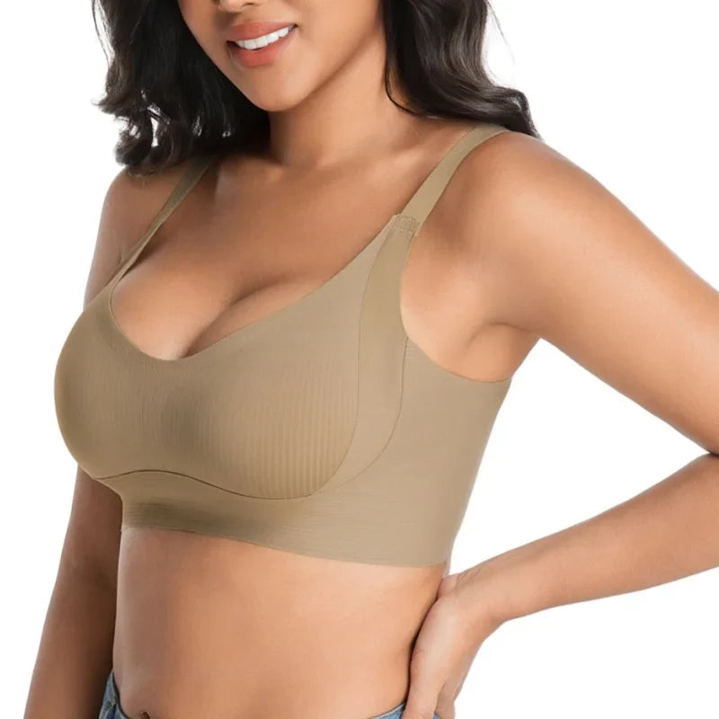 3Pcs/Set Women Seamless V-Neck Bra Plus Size Support Ribbed Bras Sexy Lingerie Detachable Bust Pads Comfort Intimates M-4XL