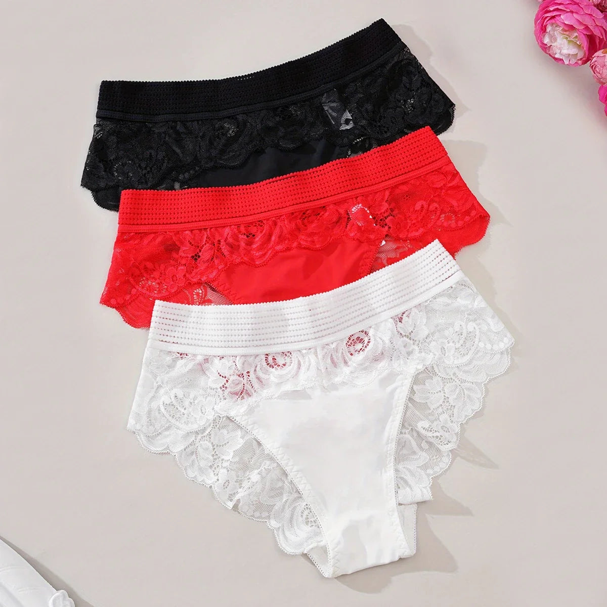 3pcs/pack Low Waist Floral Women&