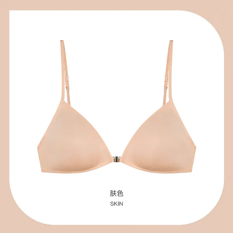 Sexy French Triangle Bra No Underwire Push-Up Front Button Beauty Back Women&