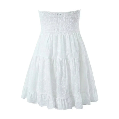 Foridol Button Bowknot Off Shoulder White Lace Mini Dress Summer Beach Embriodery Short Party Holiday Vestidos Smocked 2025