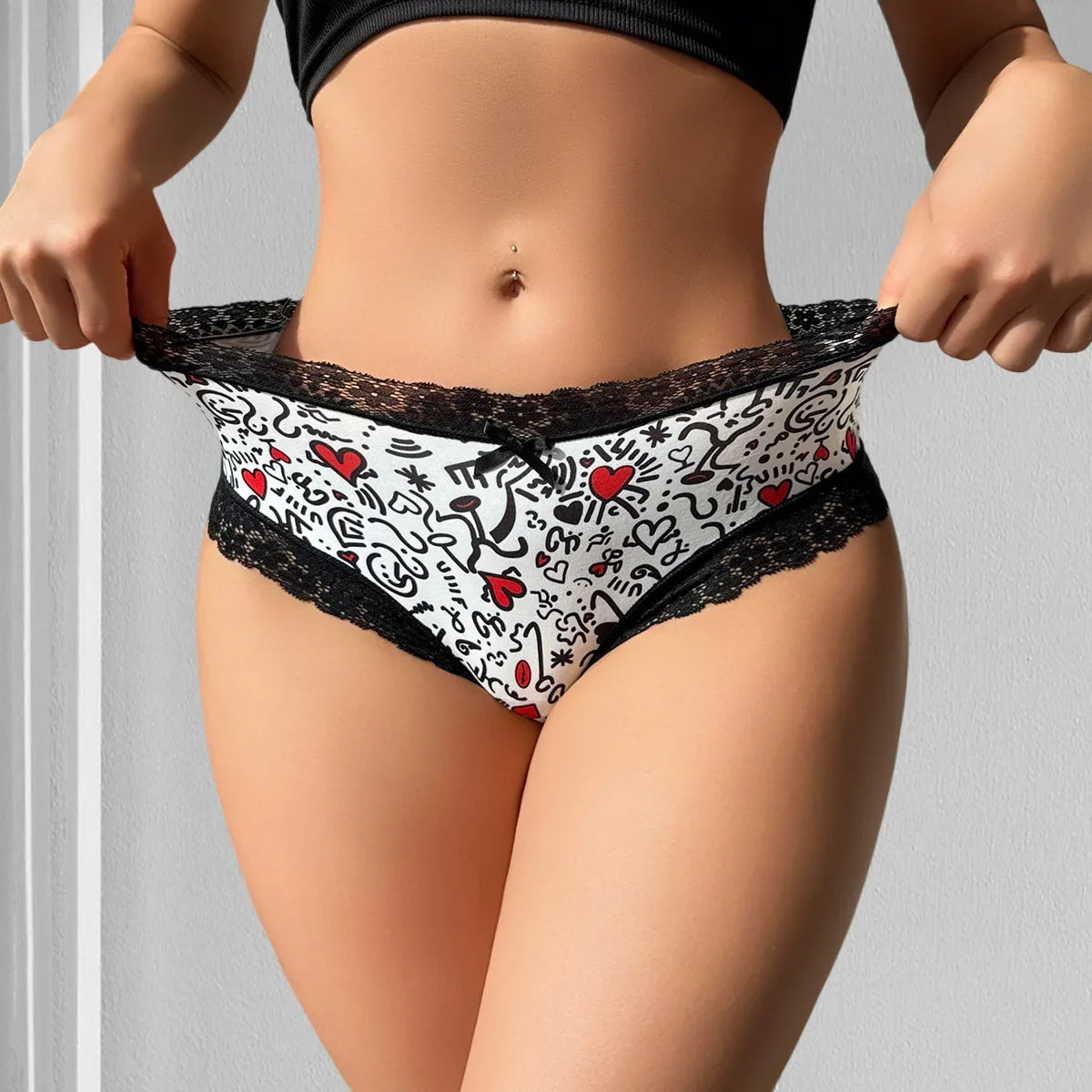 1pcs Low Waist Print Decor Sexy Lace Women&