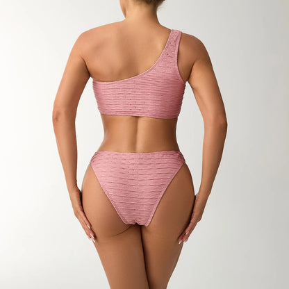 2026 New Style Breathable Quick Dry Solid Color Single Shoulder Bikini Sexy Swimsuit Women&