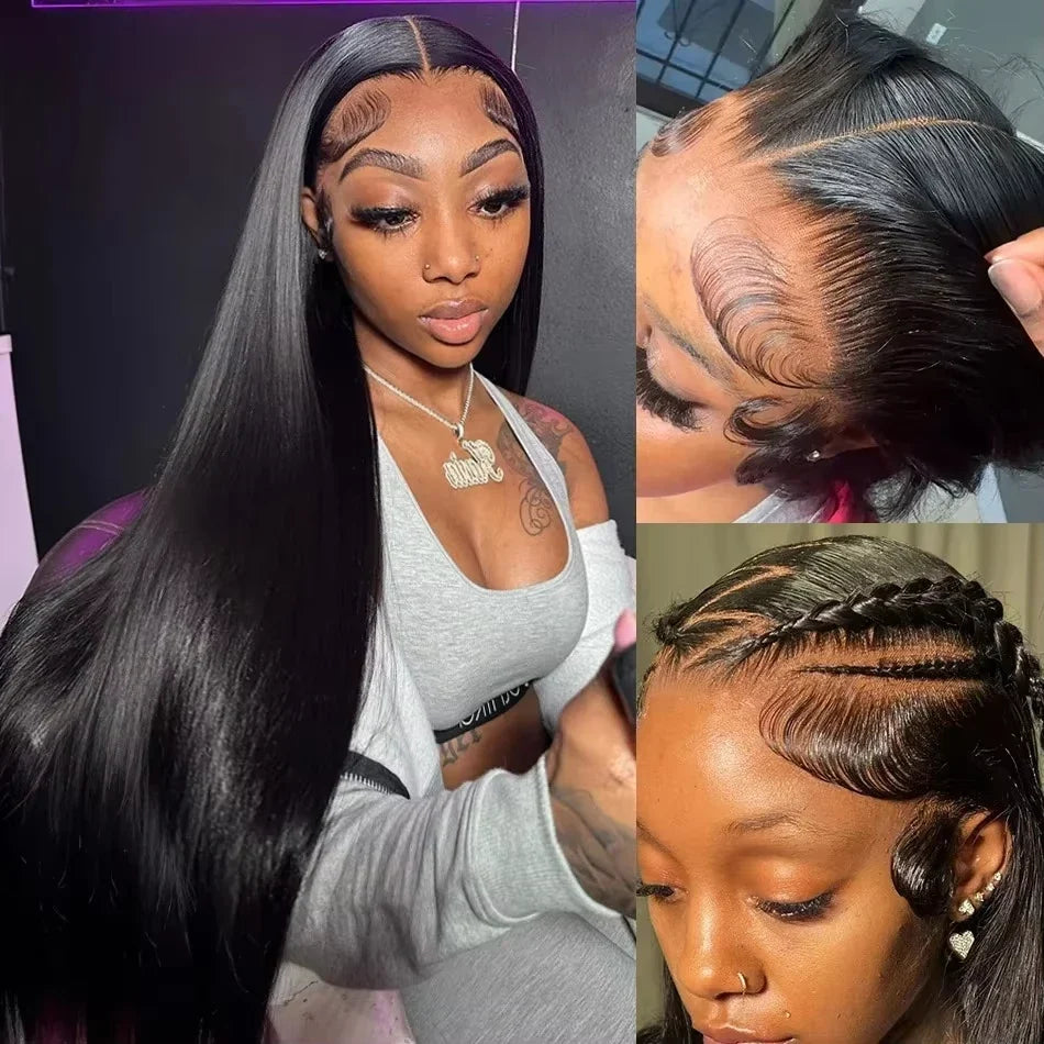 Human Hair Brazilian 4x4 Glueless Put on and go Wig 36 38 40 Inch 13x4 13x6 HD Transparent Bone Straight Lace Frontal Wigs