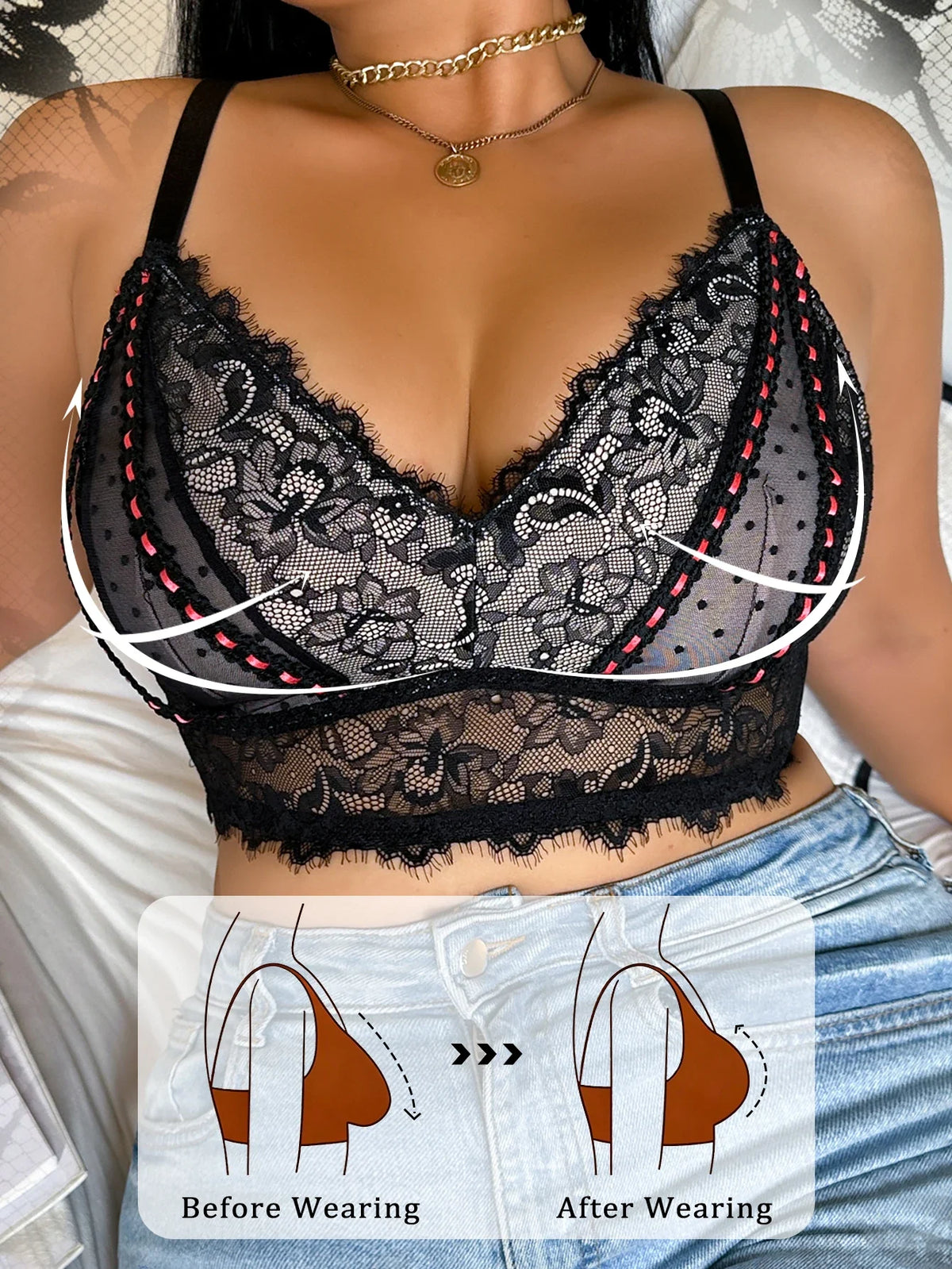 Sexy lace thin plus size lingerie without underwire bra women&