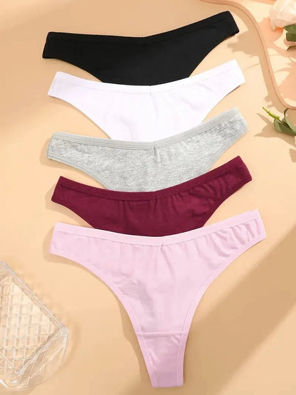 Premium Cotton G-String Thongs for Women — 5-Piece Set