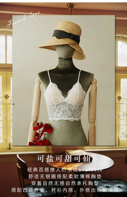 Sexy Backless Bralette French Sheer Mesh Halter Top Wireless Comfortable No Show Anti Nipple Bra &amp; G String Australia Hot MOYISU