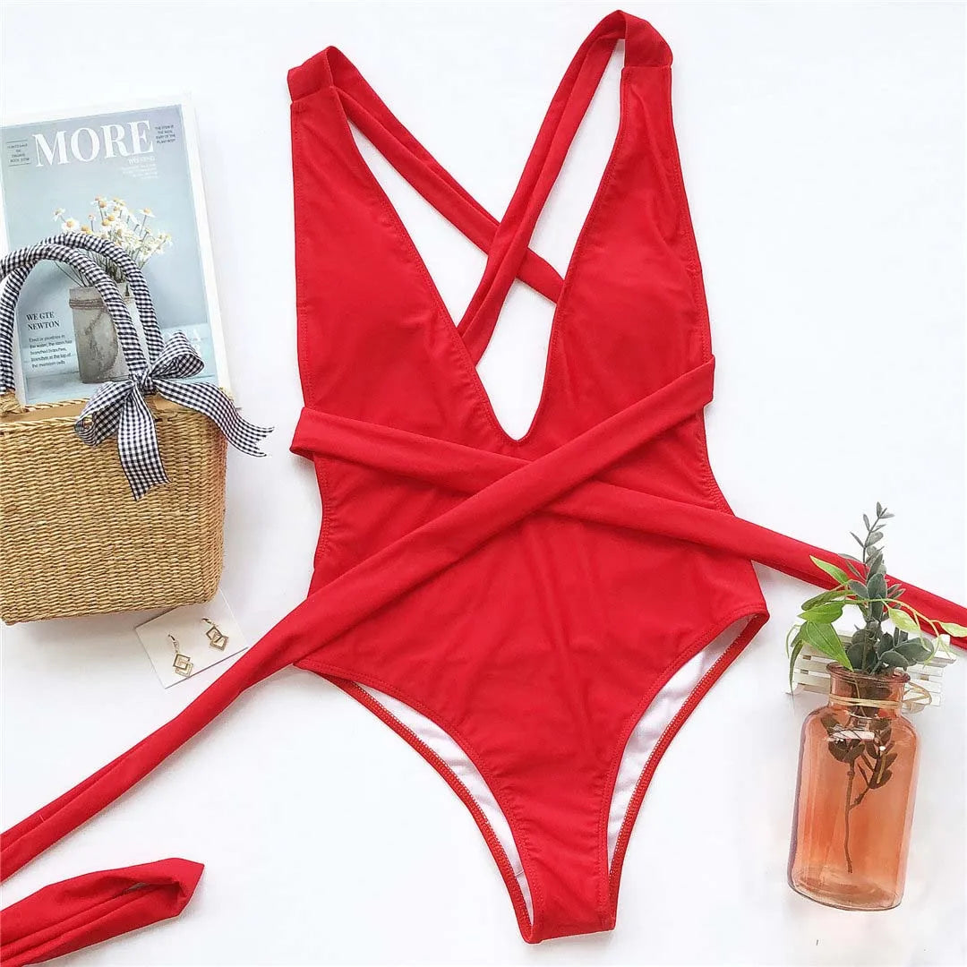 Long Strap Wrap Around Swim Suit For Women Swimwear One Piece Swimsuit Female Bather Snake Print Bathing Suit Beach V852SW
