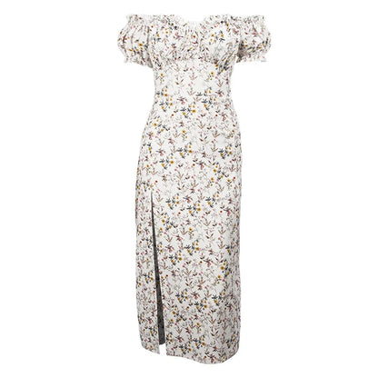 Summer Floral Off Shoulder Puff Sleeve Maxi Dress