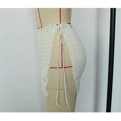 2026 Hollow Out Skirt Sarong Crochet Knitted Tunic Beach Cover Up Cover-ups Beach Dress Beach Wear Beachwear Female Women V8074