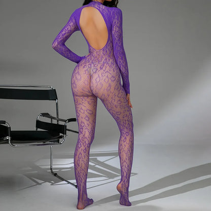 New Erotic Fishnet Bodystocking Purple Temptation Pajamas Women&