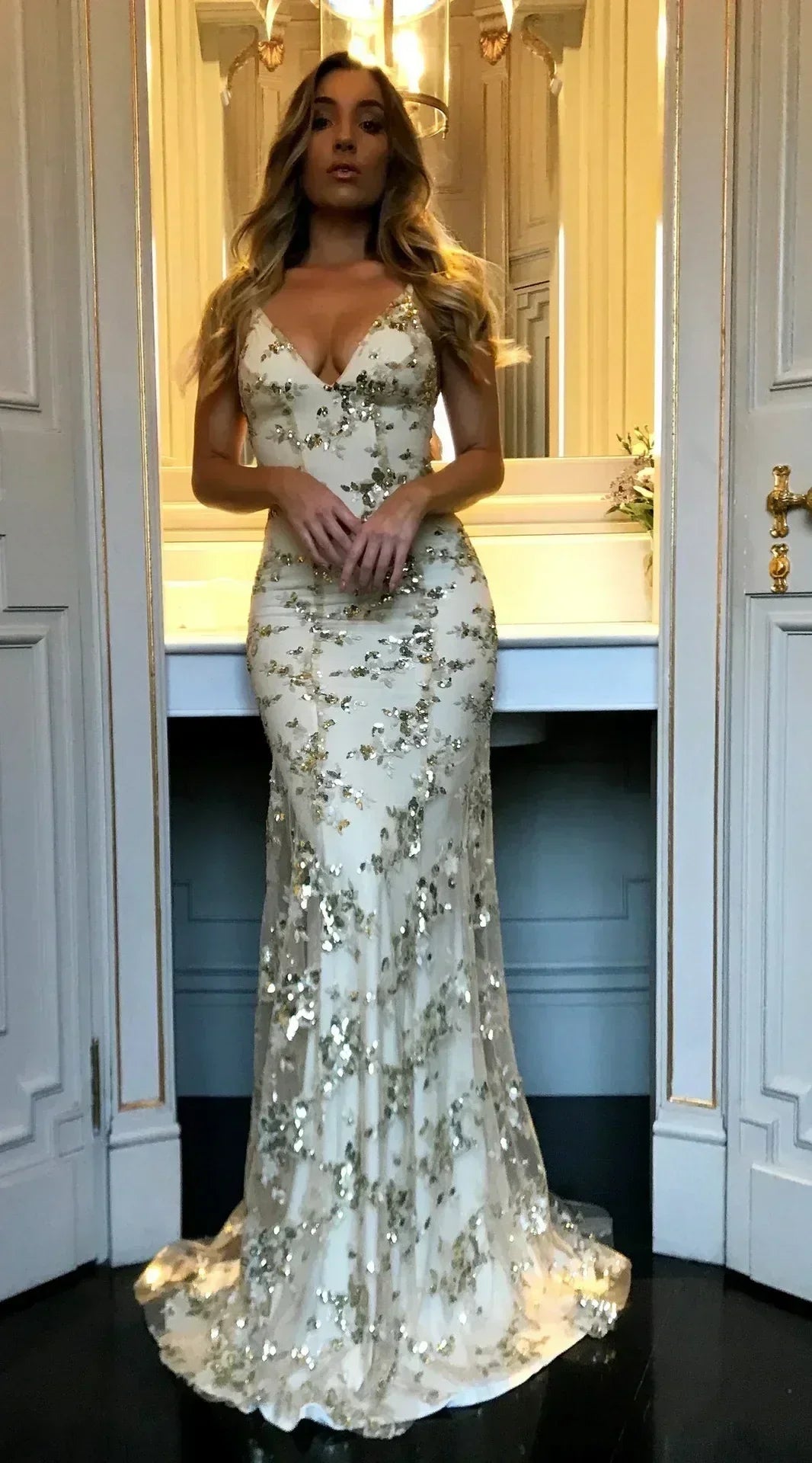 Women Dresses Sleeveless V Neck Pullover Sequins Party Dress Vestidos Formal Floor Length Sexy Wrap Breast Backless Slim