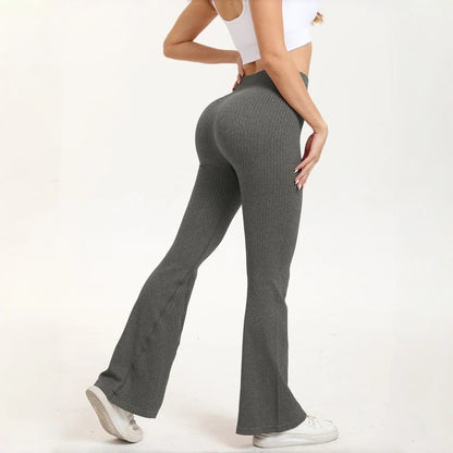 STOUREG Flared Yoga Pants for Women, High Waisted Ribbed Bootcut Leggings, Solid Color Seamless Fitness Trousers