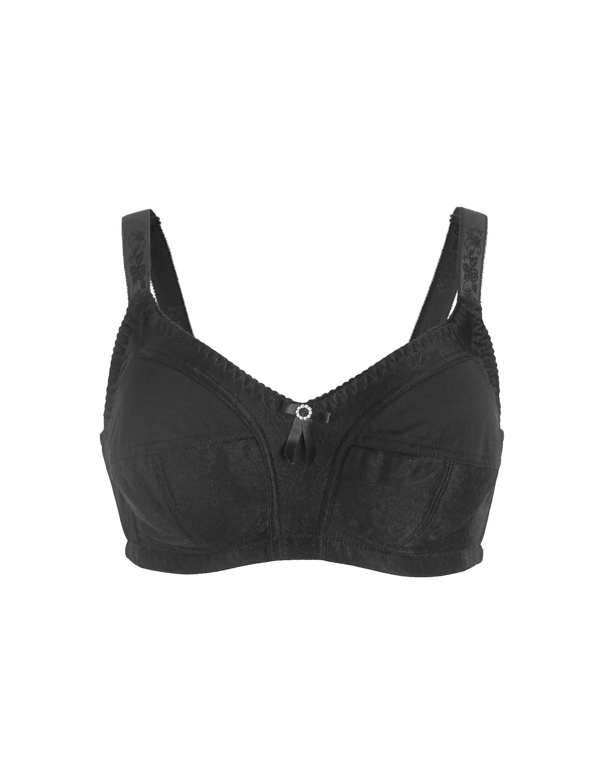 Black Mesh Jacquard Bra for Women Lightweight Sexy Everyday Underwear Adjustable Straps Rhinestone Bow B-E Cup