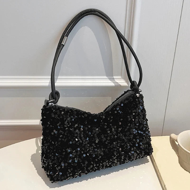 Brandless Korean Style Sequin Shoulder Bag For Women Single-Shoulder Versatile Small Bag - Compact Everyday Accessory