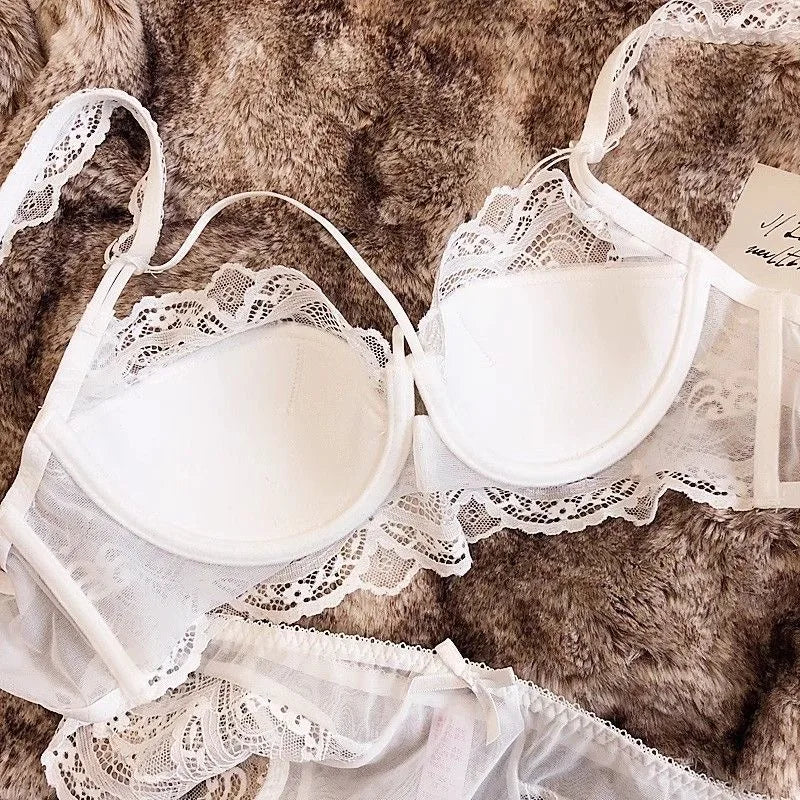 MOYISU Minimizer Bra French Lace for Large Bust, Anti Sagging Full Coverage Push Up Underwire Set, Sensuous Women Sexy Bra &amp; Set