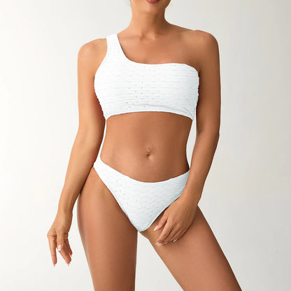 2026 New Style Breathable Quick Dry Solid Color Single Shoulder Bikini Sexy Swimsuit Women&