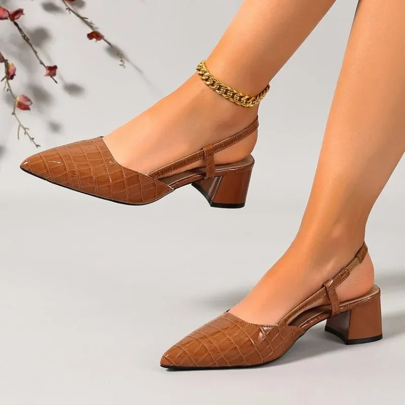 Thick Heels Breathable  High Heels Summer Sexy Pointed Toe Slingback Women&