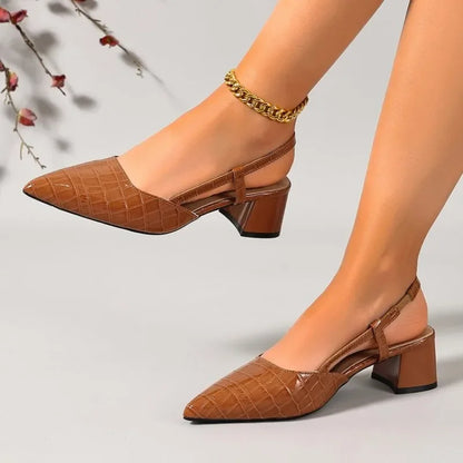 Thick Heels Breathable  High Heels Summer Sexy Pointed Toe Slingback Women&