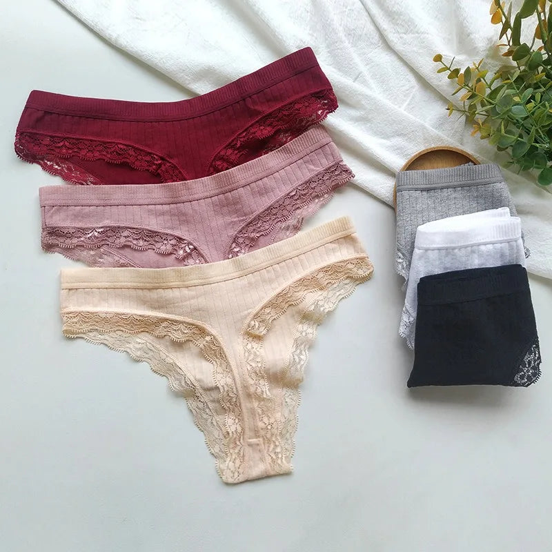 4Pcs/Set Women Cotton Panties Thongs Low Rise G-string Lace Underwear Female Underpants M-XL Sexy Lingerie Panties Intimates