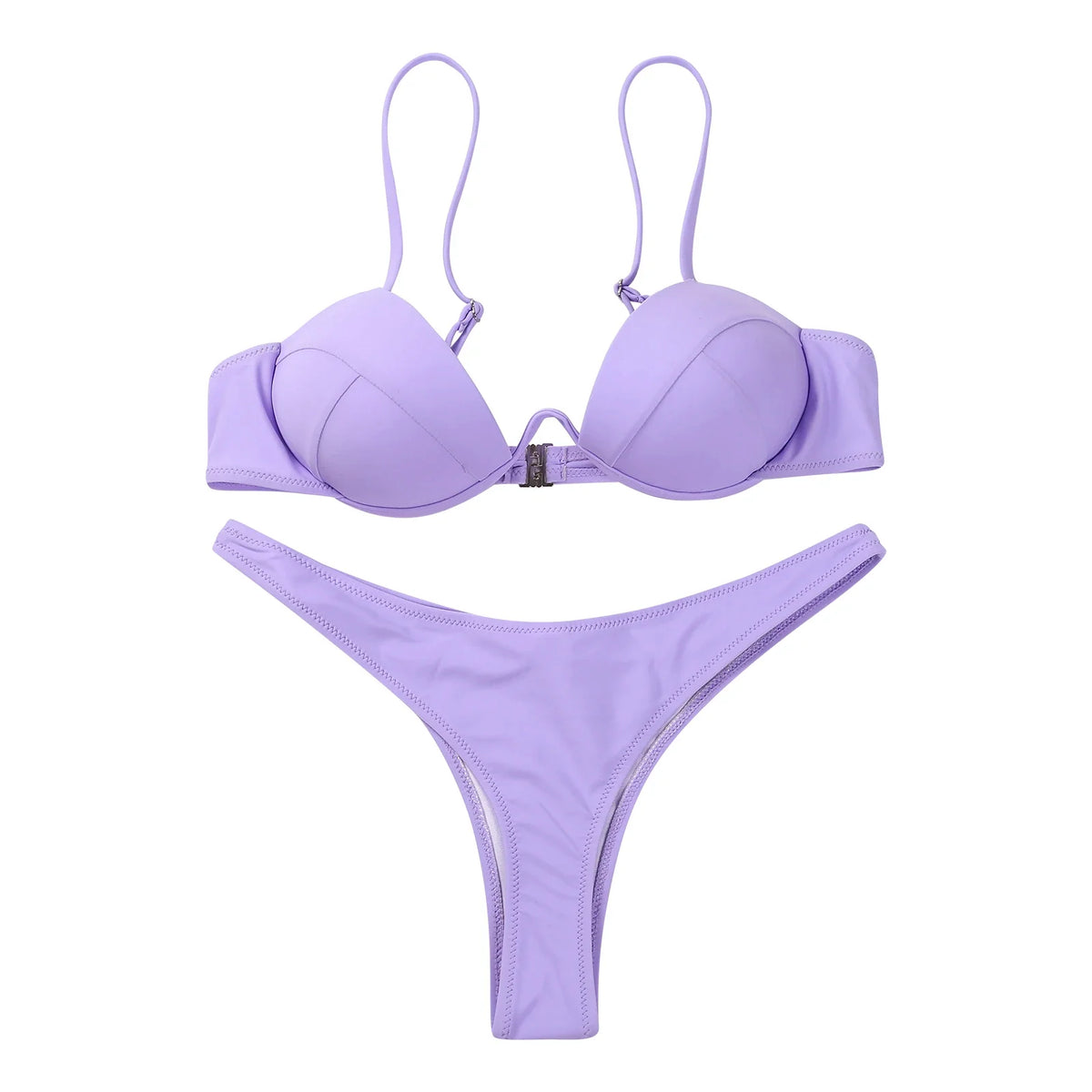Women Push Up Two Piece Bikini Swimsuits Solid Color Bra Padded Swimwear Bathing Suit