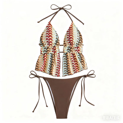 Sexy Striped Knitting Strings Bikini 2025 Women Swimsuit Female Swimwear Thong Bikinis Set Brazilian Beach Bathing Suit Biquini