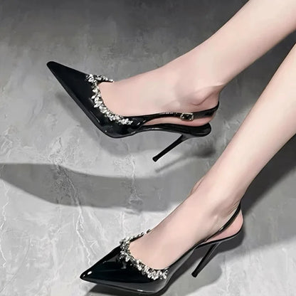Women Fashion Heels  Summer New Rhinestone Buckle Strap Luxury High Heels Women Pointe Sexy Party Slim Heel Stripper Heels