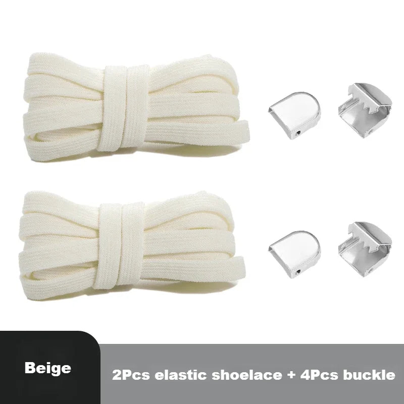 1 Pair Flat Elastic No-Tie Shoe Laces for Sneakers Tennis Shoes Quick Clip-On Shoelaces Accessories for Kids &amp; Adults