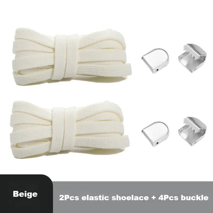 1 Pair Flat Elastic No-Tie Shoe Laces for Sneakers Tennis Shoes Quick Clip-On Shoelaces Accessories for Kids &amp; Adults