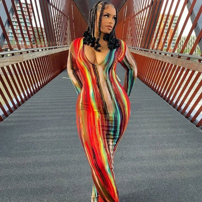 Spring And Summer Dresses For Women Chest Wrap Printed Off Shoulder Bandage Slim Sexy Long Dress 2023 New Fashion party MsChuh