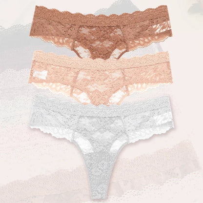 3-Piece Lace Thong Panties for Women – Seamless, Low-Rise Lingerie