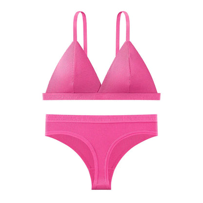 Women Cotton Bra and Panties Set Wireless Push-Up Bra Low-Waist Thongs G-string Sexy Lingerie Women&
