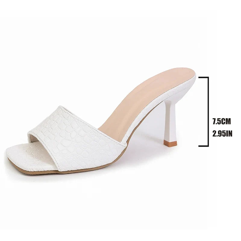 Snake Pattern Silver High Heeled Sandals Women Plus Size 42 Square Toe Pu Leather Sandles Woman Fashion Stiletto Heel Sandalias
