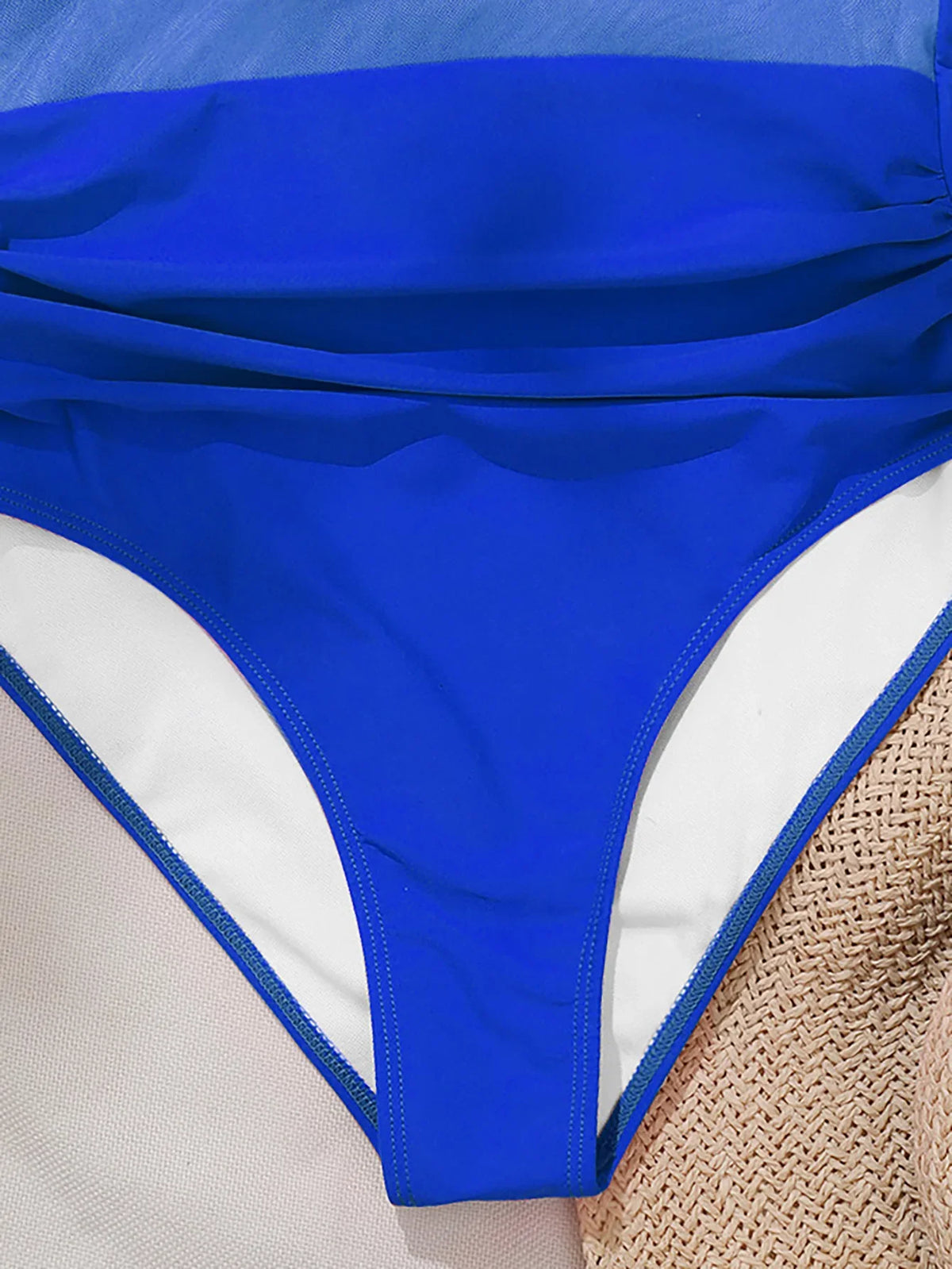 Solid Color One Piece Bikini for Women,sexy Deep-V Neck Suspender Backless Swimsuit,high Waist Translucent Striped Mesh Swimwear