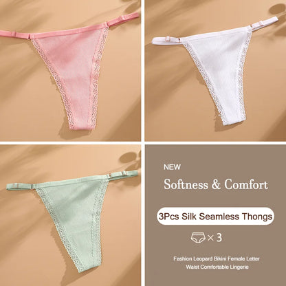 3-Piece Cotton G-String Thong Set for Women