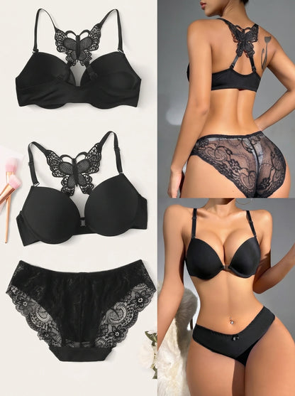 2-piece set of sexy red front button braissere push up women&