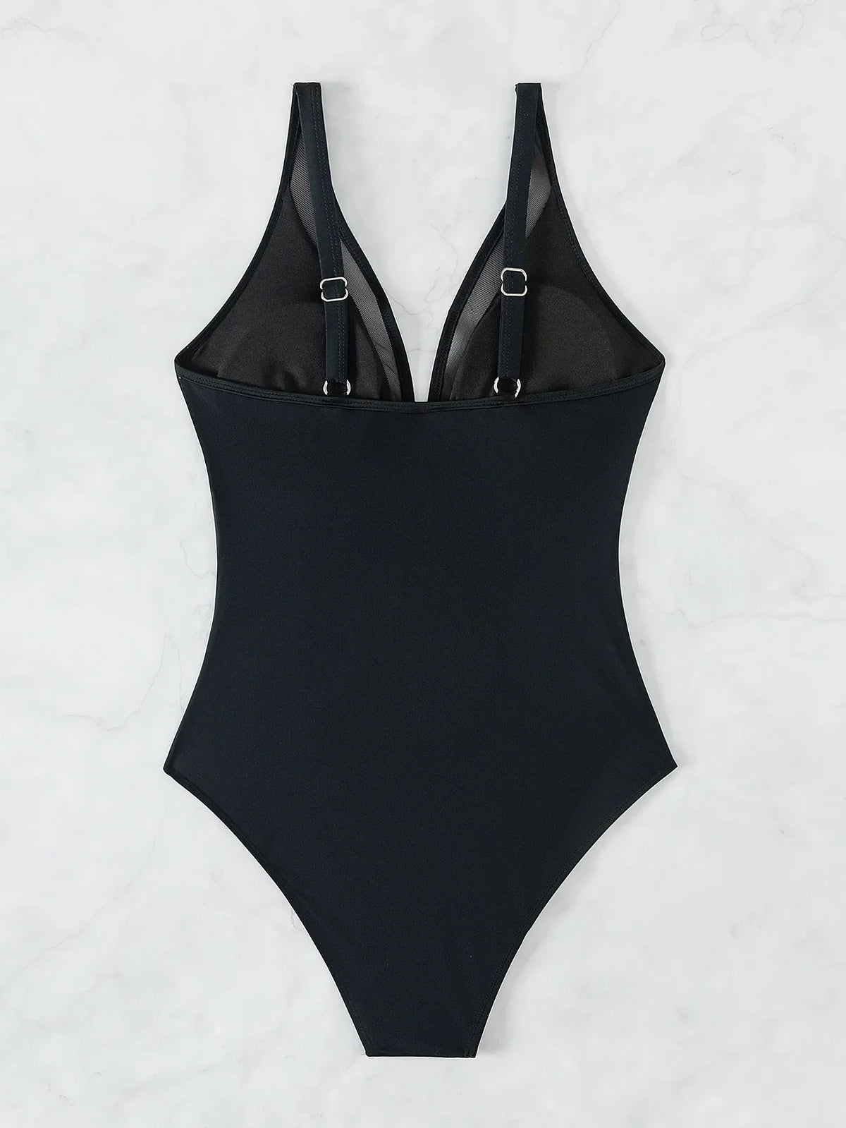 Solid Color One Piece Bikini for Women,sexy Deep-V Neck Suspender Backless Swimsuit,high Waist Translucent Striped Mesh Swimwear
