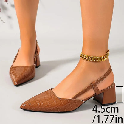 Thick Heels Breathable  High Heels Summer Sexy Pointed Toe Slingback Women&