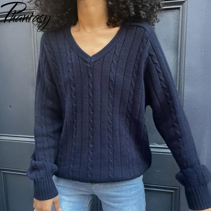 Phantasy Retro Solid Color Sweater Winter Women&