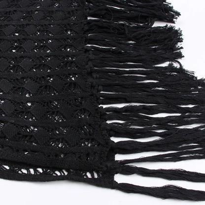 S- XL Sexy Hollow Out Fringe Tassel Knitted Crochet Tunic Beach Cover Up Cover-ups Beach Dress Beach Wear Beachwear Female V3800