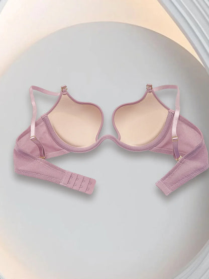 Purple deep V gather top bra women&