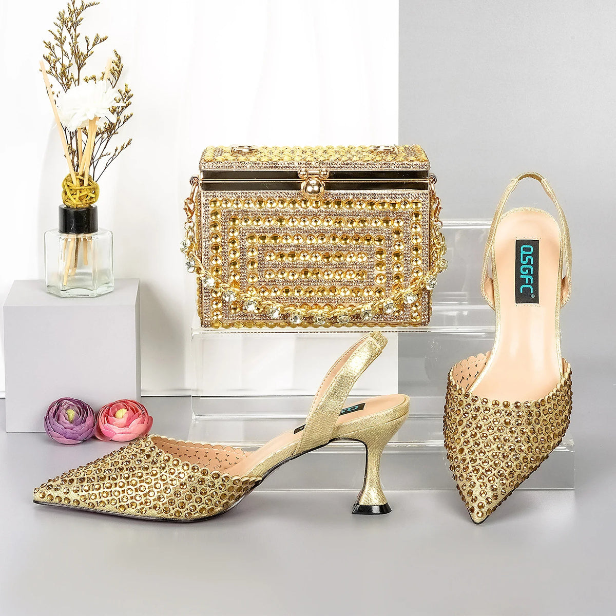 Doershow beautiful Italian blue Shoes And Bag Sets For Evening Party With Stones Italian Leather Handbags Match Bags! 1-39