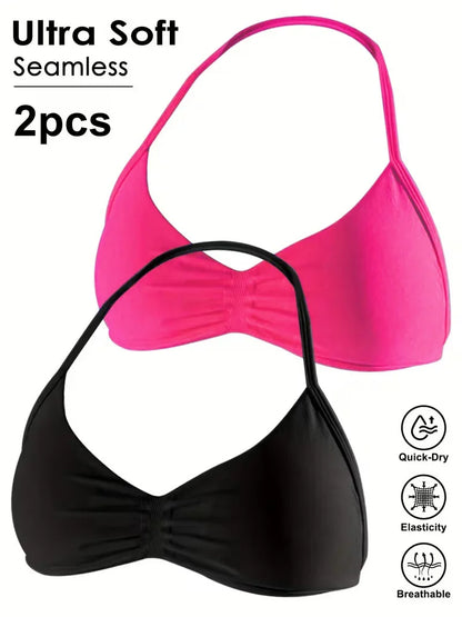 Seamless Sexy Open Back Gym Yoga Crop Top Women Halter Sports Bra Push Up Strappy Padded Workout Tank Tops