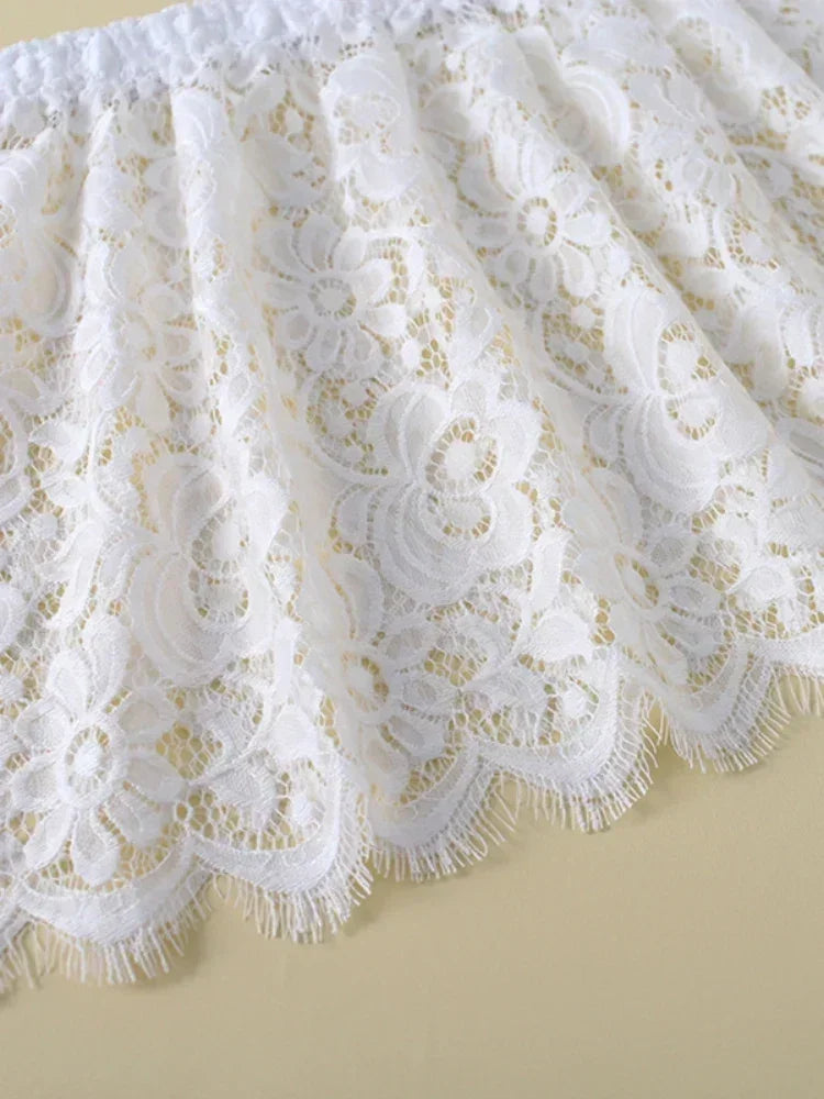 Women Eyelash Floral Lace Shirt Extender Adjustable Layered Faux Top Hem Lower Sweep Mini Skirt Half Slip Underskirt