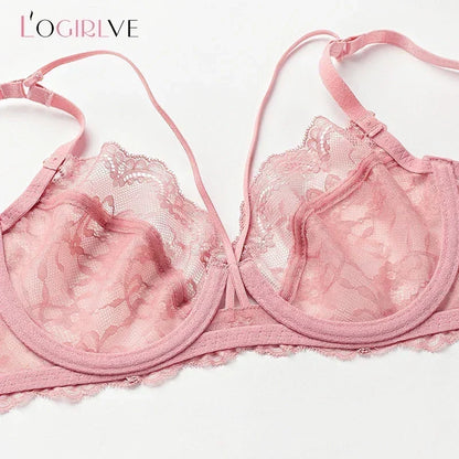 Logirlve Wholesale 3PCS Sexy Underwear Woman Lace Bras Hollow out Ultrathin Bra Women&