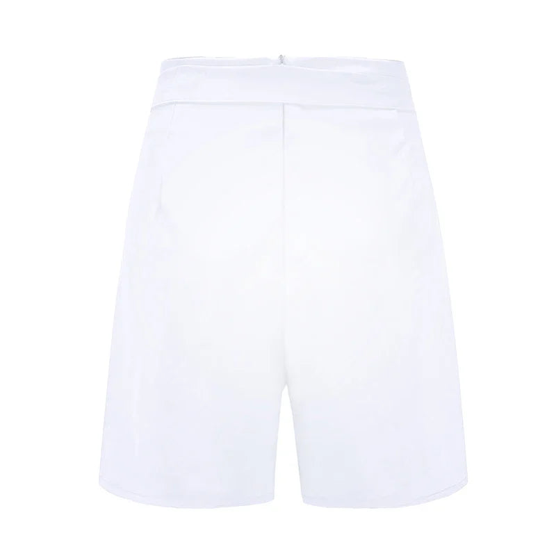 Y2K Solid Button Front Shorts Tie Waist Beach Summer High Waist Shorts Women&