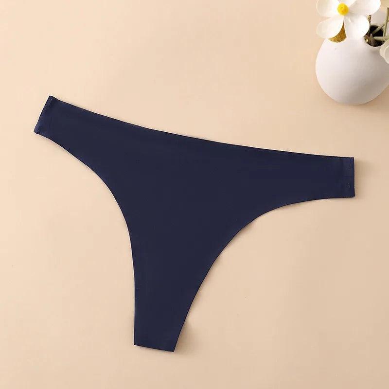 1PC Women Seamless Thongs Ice Silk T-back Solid G-String Breathable Crotch Sexy Lingerie Women&