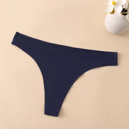 1PC Women Seamless Thongs Ice Silk T-back Solid G-String Breathable Crotch Sexy Lingerie Women&