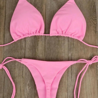 2025 Sexy Halter Solid Color Bikini Set Women&
