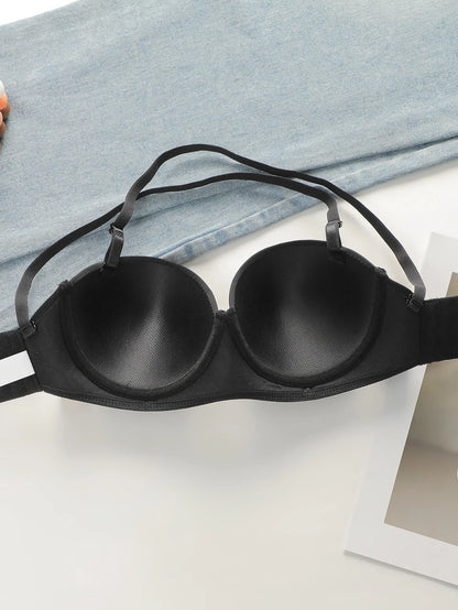 blcak Sexy Criss Cross Backless Push Up Bralette Seamless Underwireless Lingerie Adjustable Multi-strap Women&