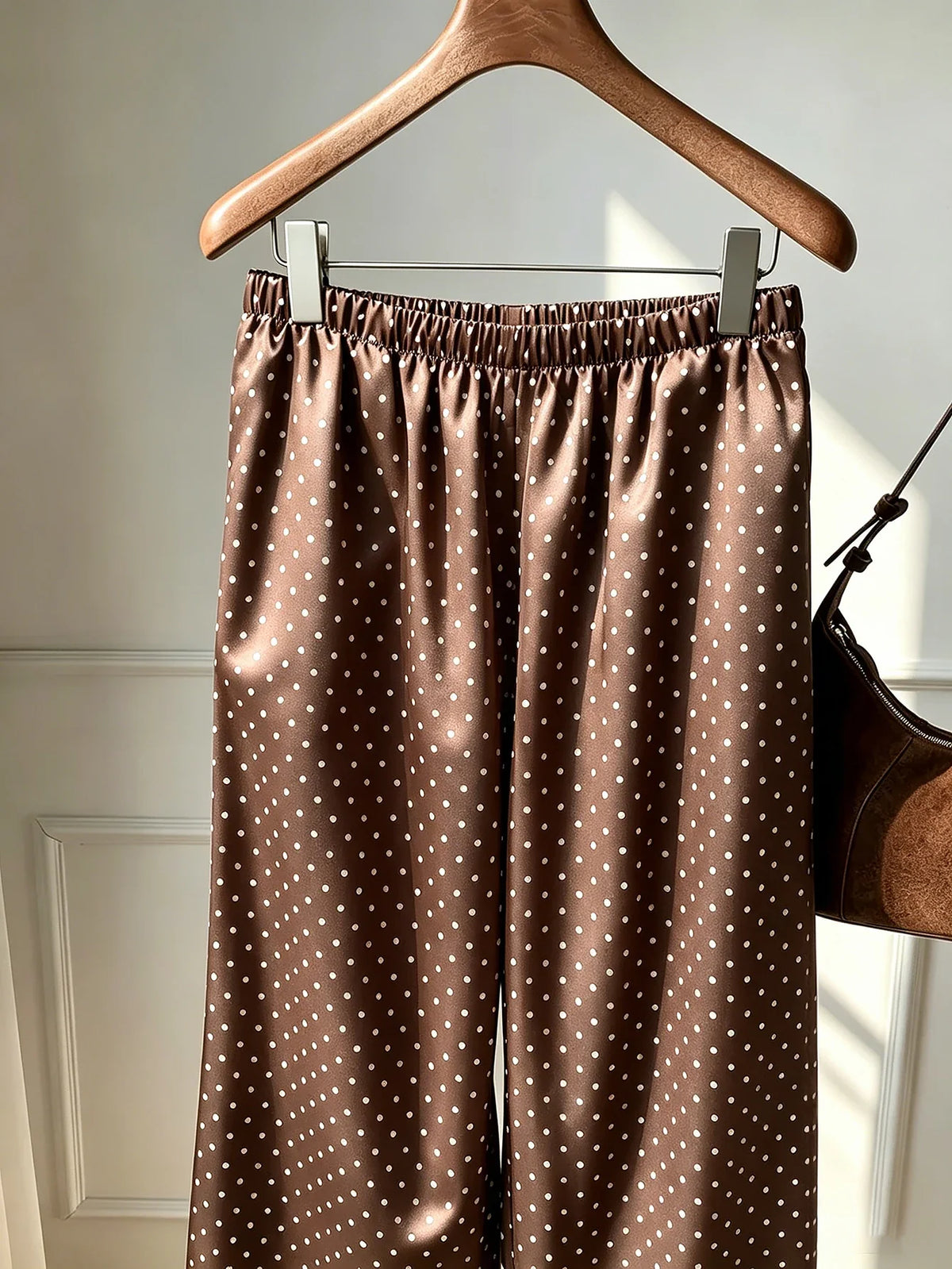 Women Satin Pajama Pants Polka Dot Elastic Waist Loose Long Sleep Bottoms Casual Loungewear Trousers For Home Wear